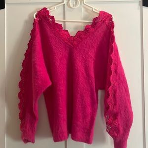 Sweet Lovely by Jen fuzzy pink and lace sweater